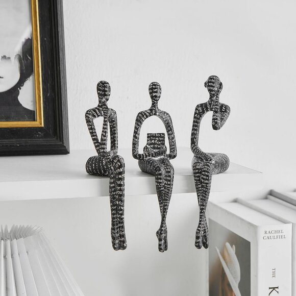 Modern Abstract Art Figurines Black Thinker Sculpture for Bookshelf Desk - Picture 6 of 7